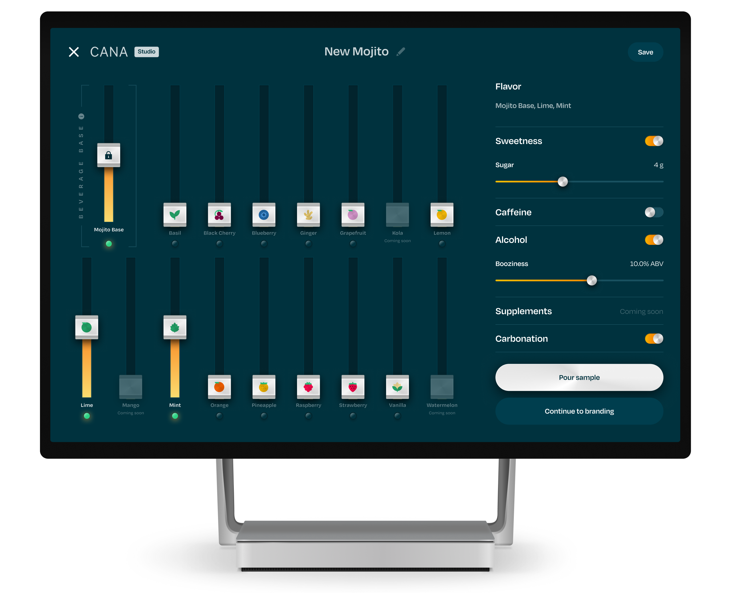 Recipe Mixer screen for the Creator Studio on a Surface Studio 2